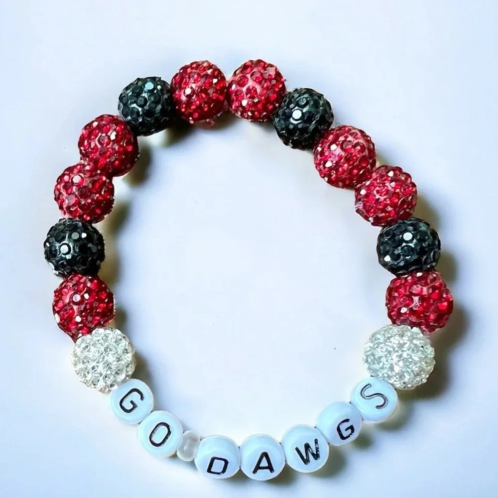 Georgia Bulldogs Rhinestone Spirit Bracelet Beaded UGA Elastic Stretch
